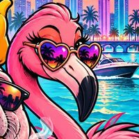 The flamingo in heart-shaped sunglasses